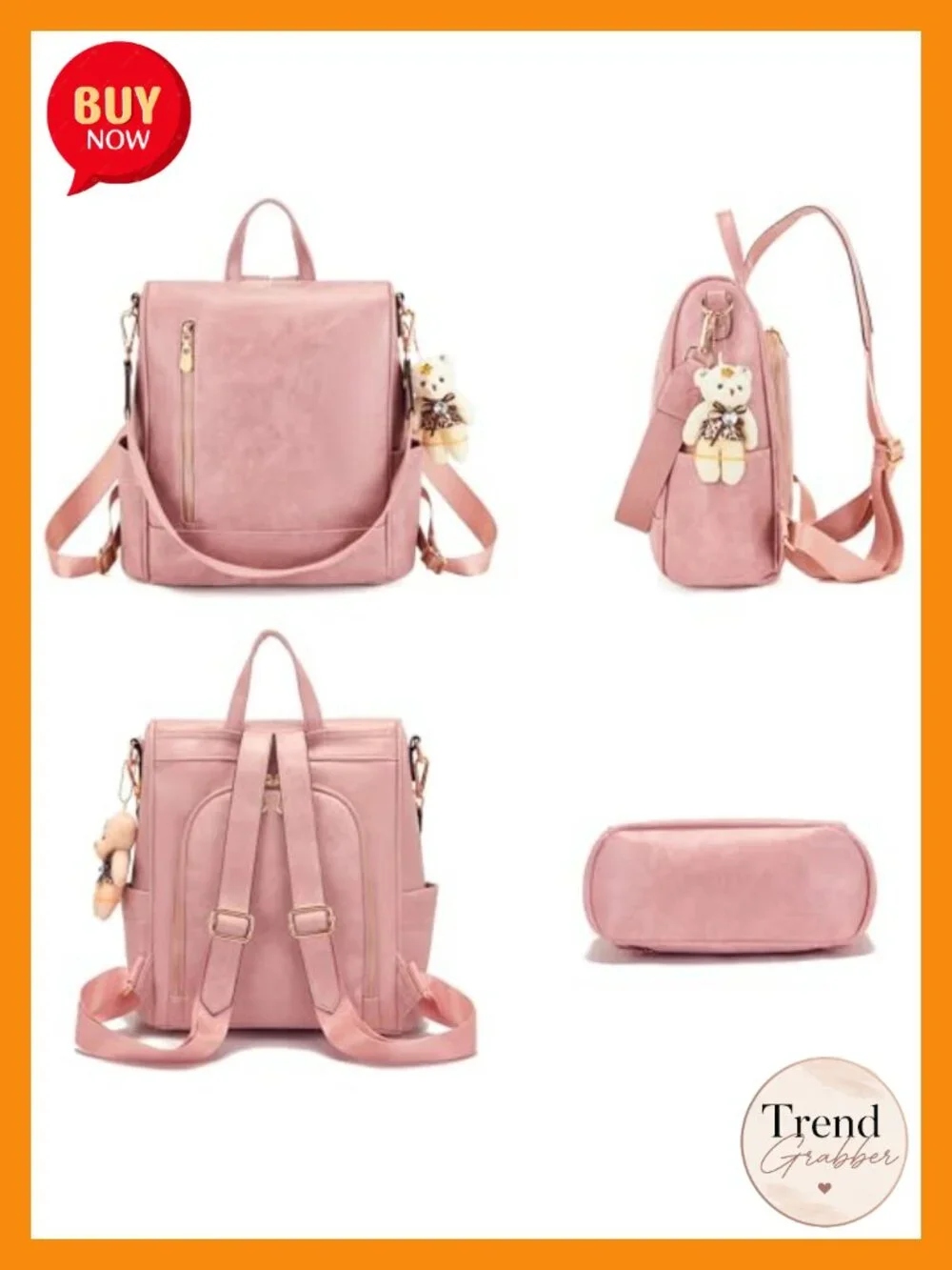 Anti-Theft Fashion Backpack Purse Set 3pcs Soft Vegan Leather Travel Handbag